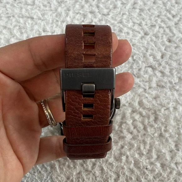 Diesel Oversized Grayed Out Black Dial with Brown Leather‎ Strap Watch Men’s